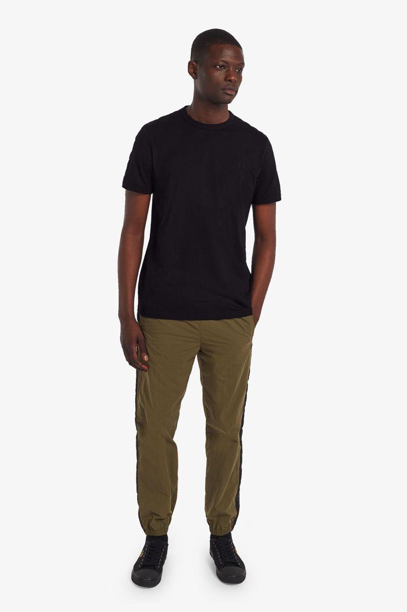 Black Fred Perry Tonal Tape Ringer Men's T Shirts | PH 1789KORI